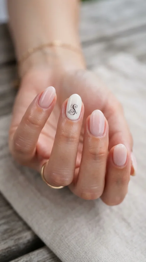 21. Delicate Monogram Accent Nail