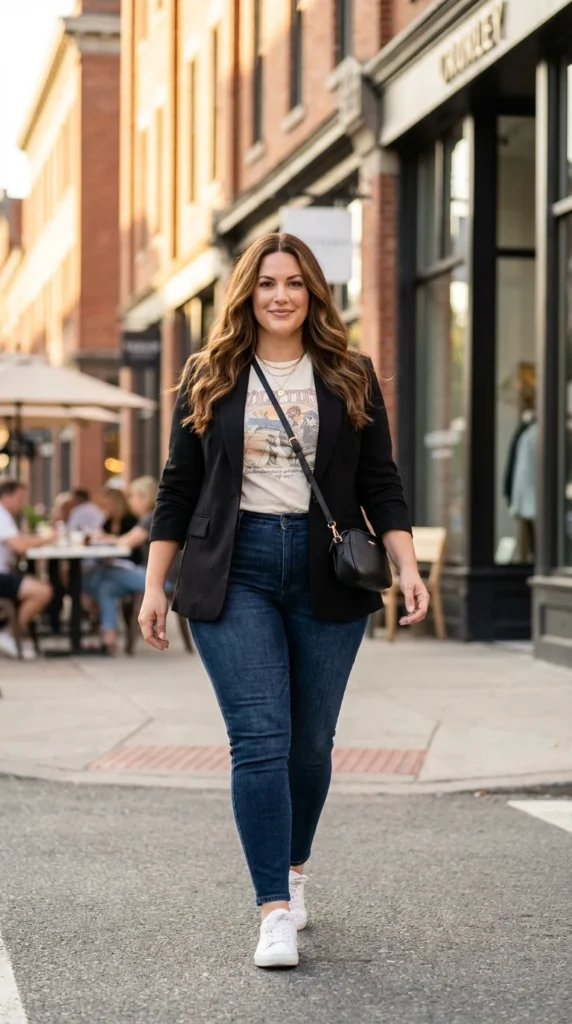 Blazer, Graphic Tee, and Skinny Jeans
