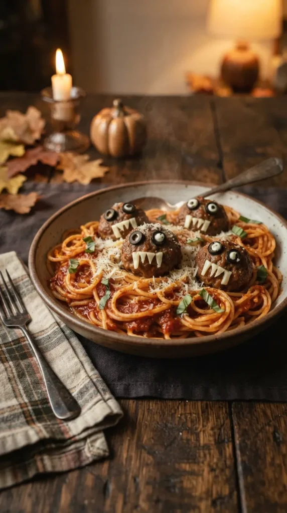 Creepy-Crawly Spaghetti and Meatballs
