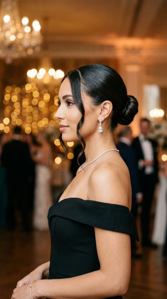 Face-Framing Curls with a Low Bun