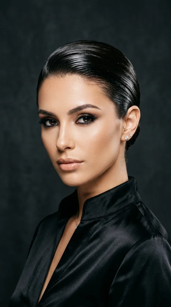 Glossy Slicked-Back Style