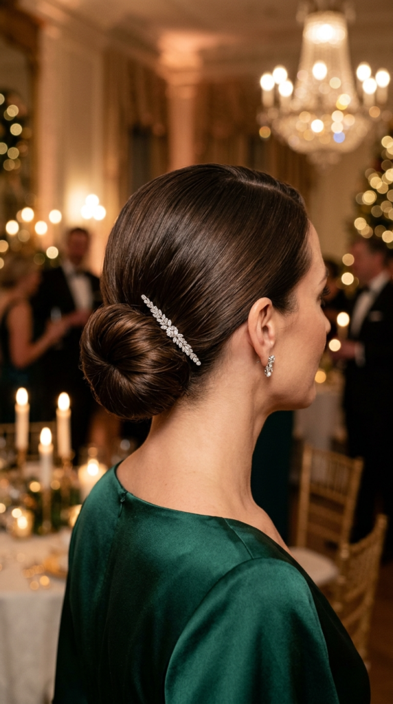Low Sleek Bun with a Crystal Pin