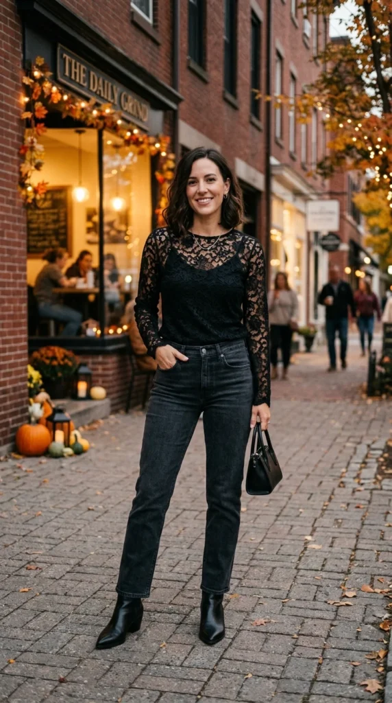 Black Lace Top and Jeans