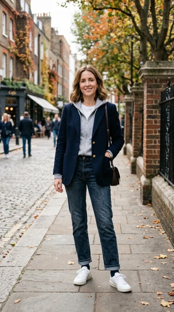 Blazer Over a Sweatshirt and Jeans