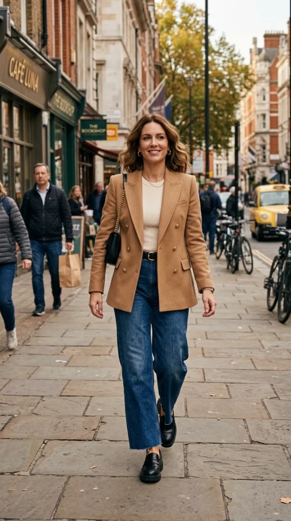 Double-Breasted Blazer and Wide-Leg Jeans