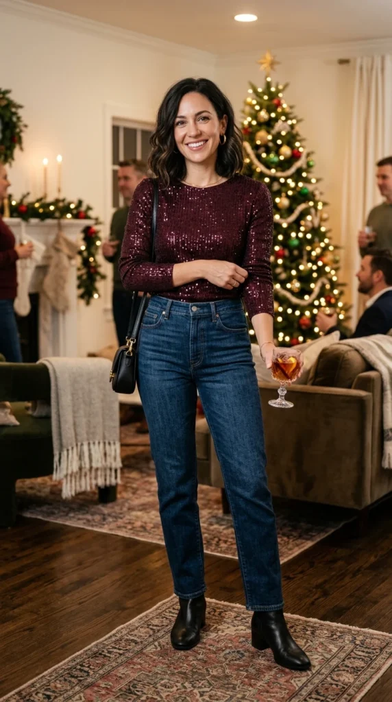 Sequin Top with Dark Denim