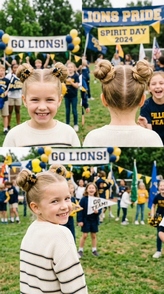 Space Buns with Pom-Pom Elastics
