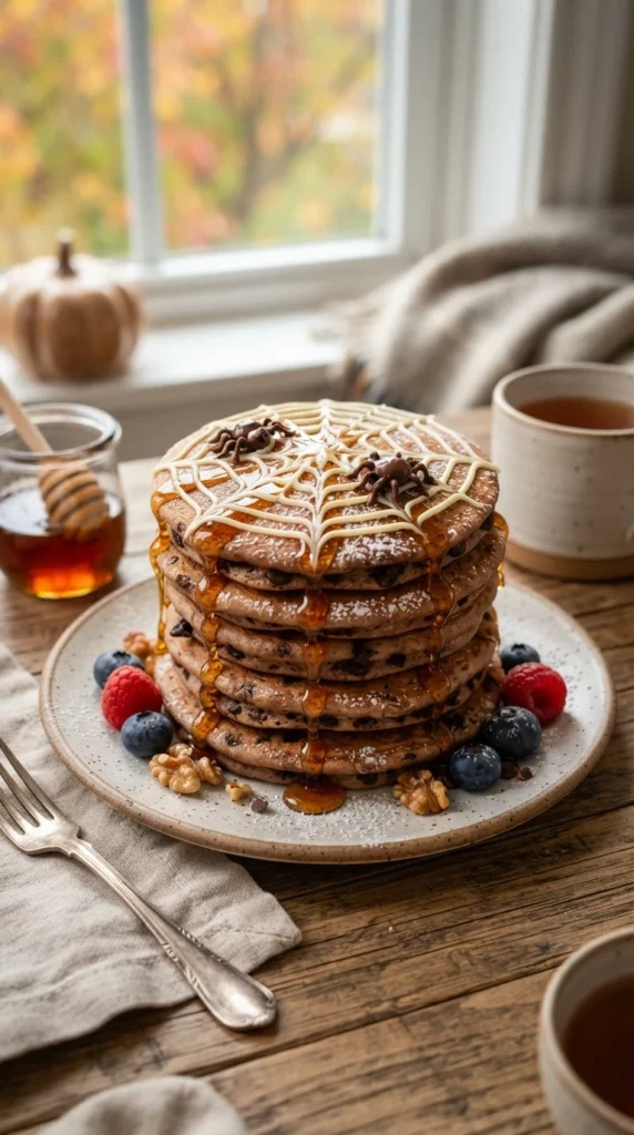 Spider Web Chocolate Chip Pancakes