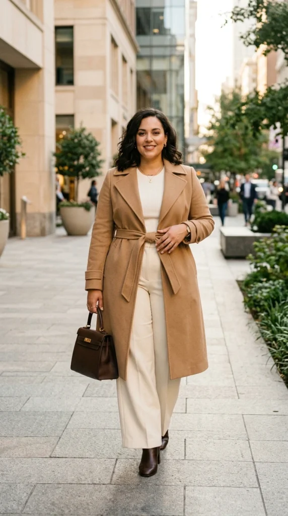 Belted Trench with Wide-Leg Trousers