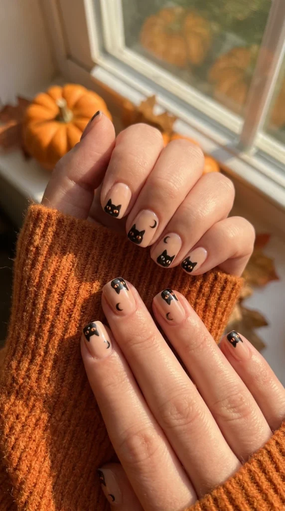  Black Cat Halloween Nail Art