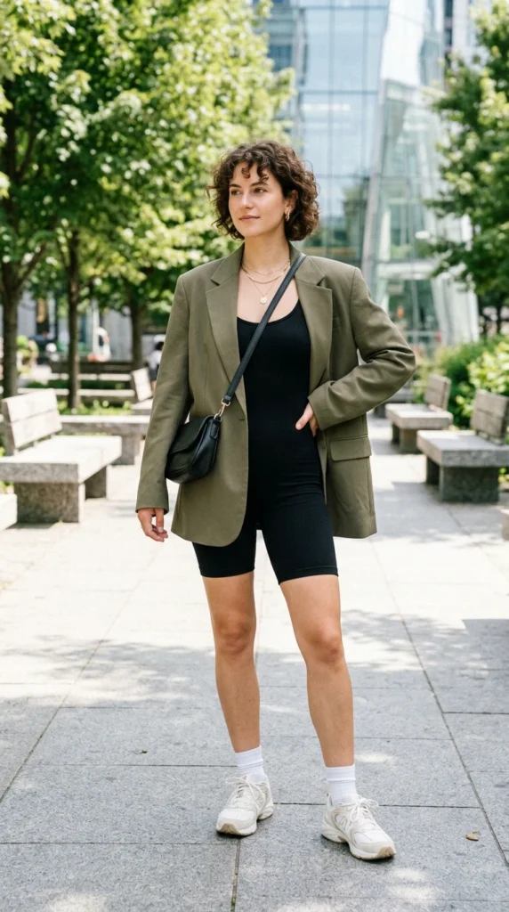 Blazer, Bodysuit, and Bike Shorts