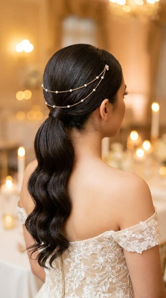 Double Chain Draped Across a Low Ponytail