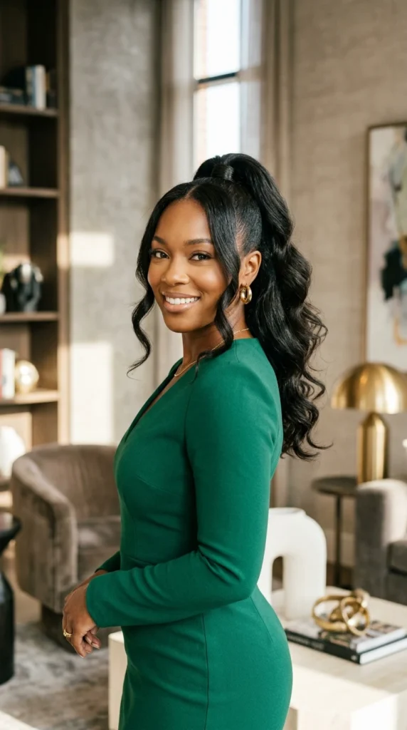 Face-Framing Curls with a High Ponytail