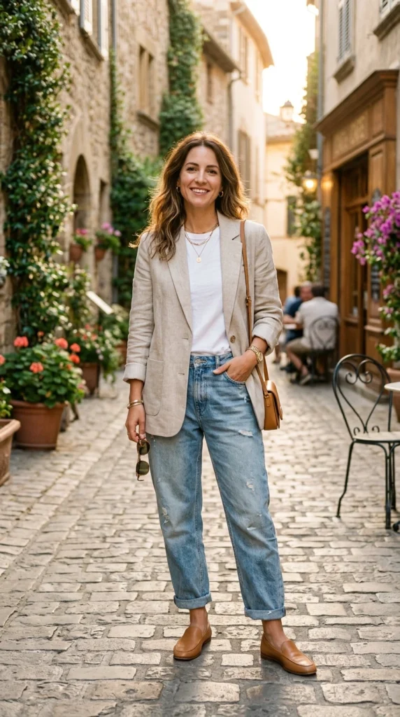 Linen Blazer and Boyfriend Jeans