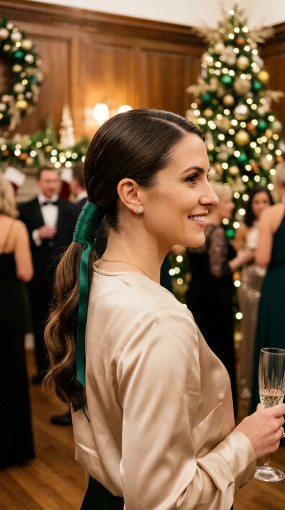 Low Ponytail with a Ribbon Wrap