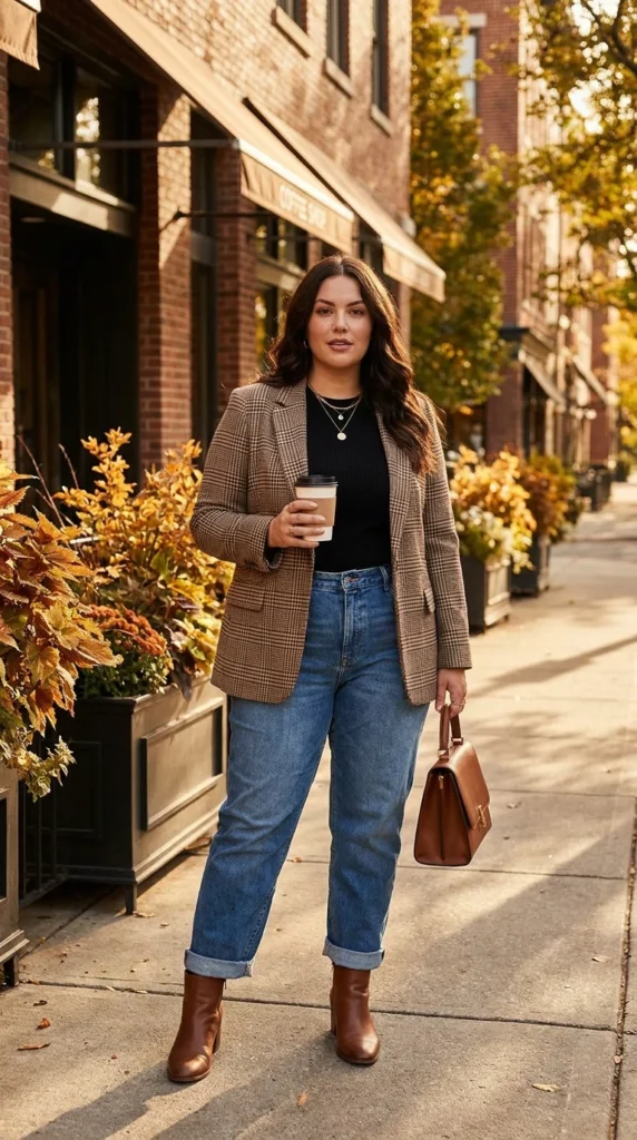Plaid Blazer and Boyfriend Jeans