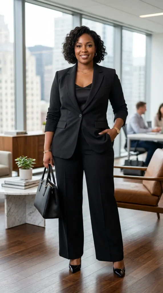 With Wide-Leg Trousers, Fully Buttoned