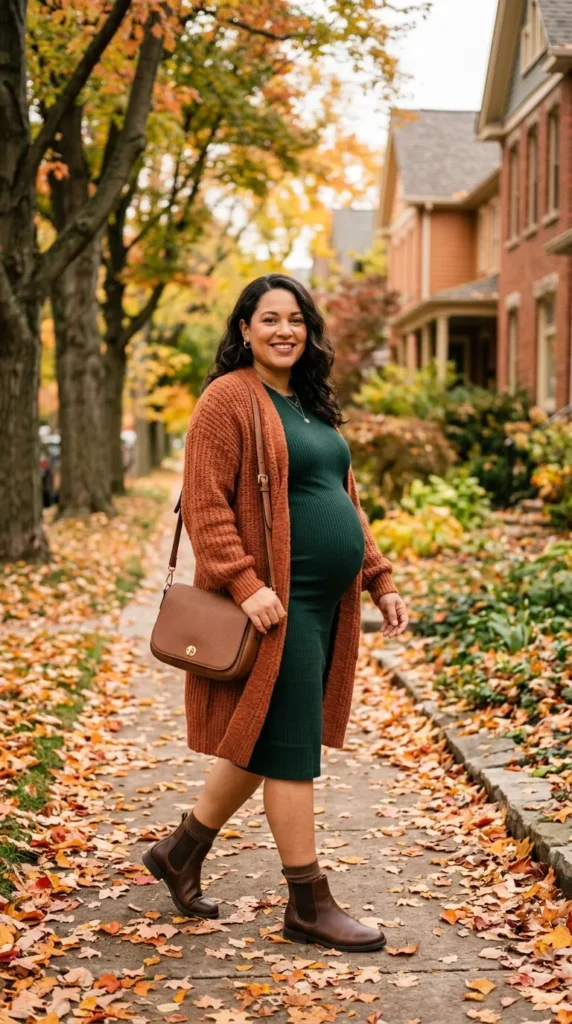 Long Cardigan Over a Bodycon Maternity Dress