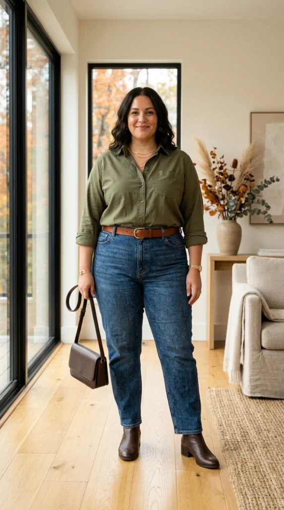Olive Green Button-Up Shirt