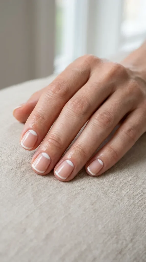 Reverse French on Short Round Nails