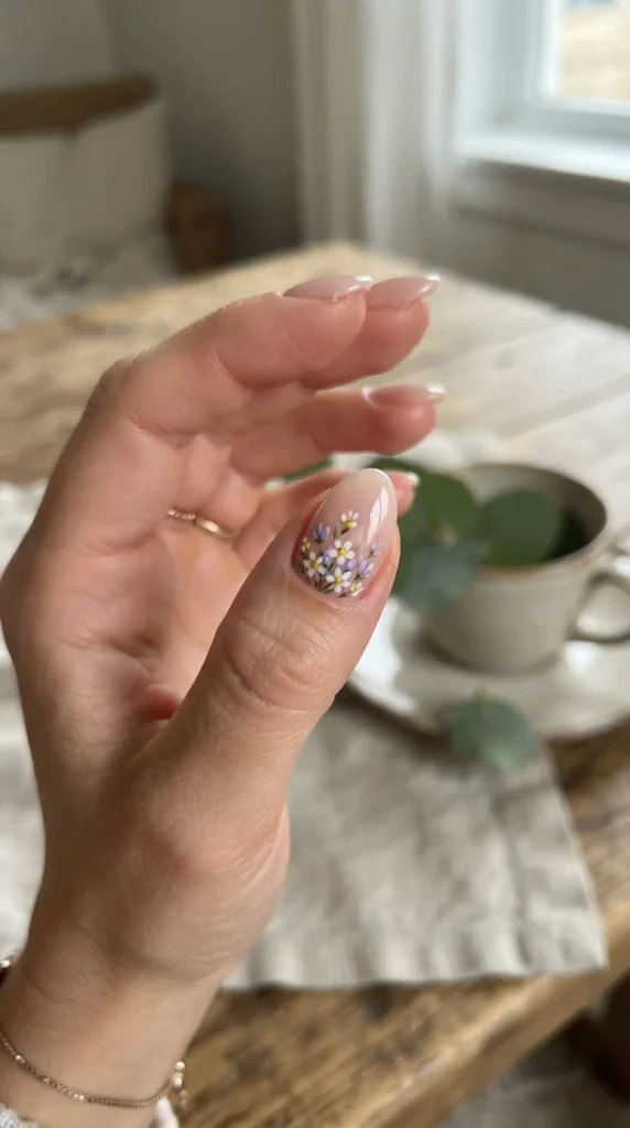 6. Tiny Floral Accent Nail
