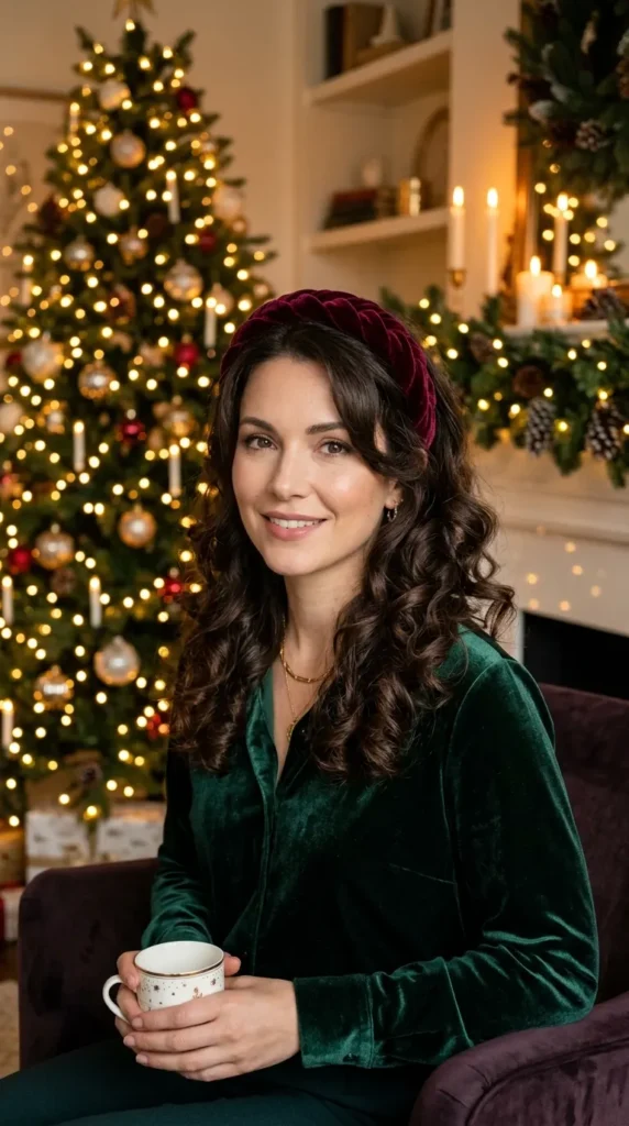 Velvet Headband on Loose Curls