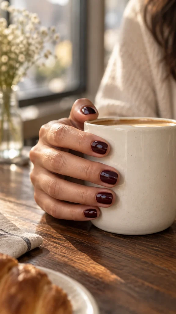 Short Cherry Mocha Nails