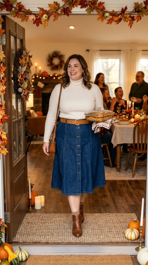 Denim Skirt and Cozy Turtleneck