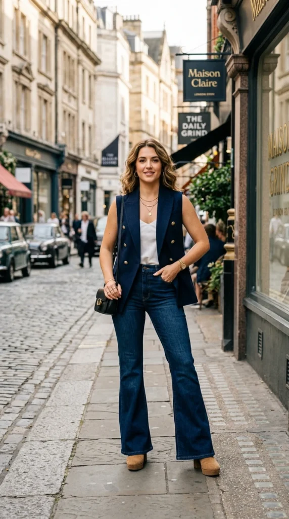 Blazer Vest and Flare Jeans