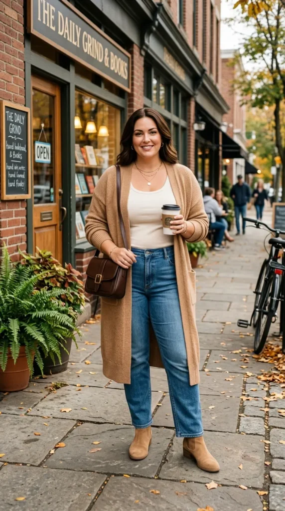Cardigan, Tank, and Straight-Leg Jeans