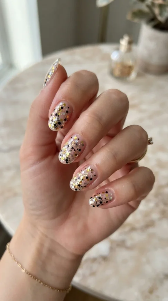 7. Deep Emerald with Gold Glitter Tips