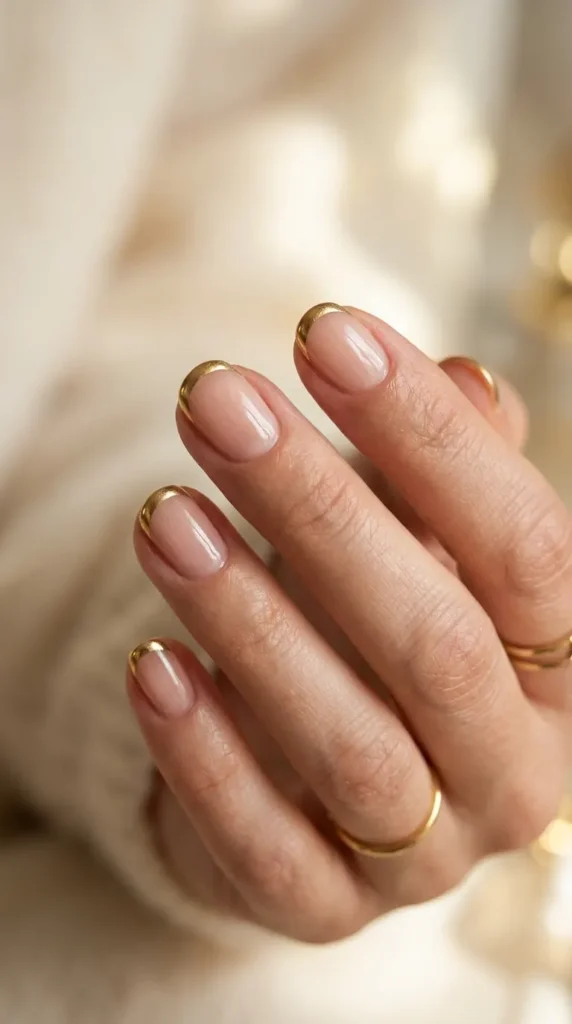 Metallic Gold Tip on Short Nails