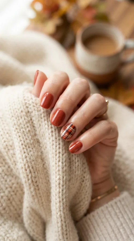 7. Plaid Accent Nail