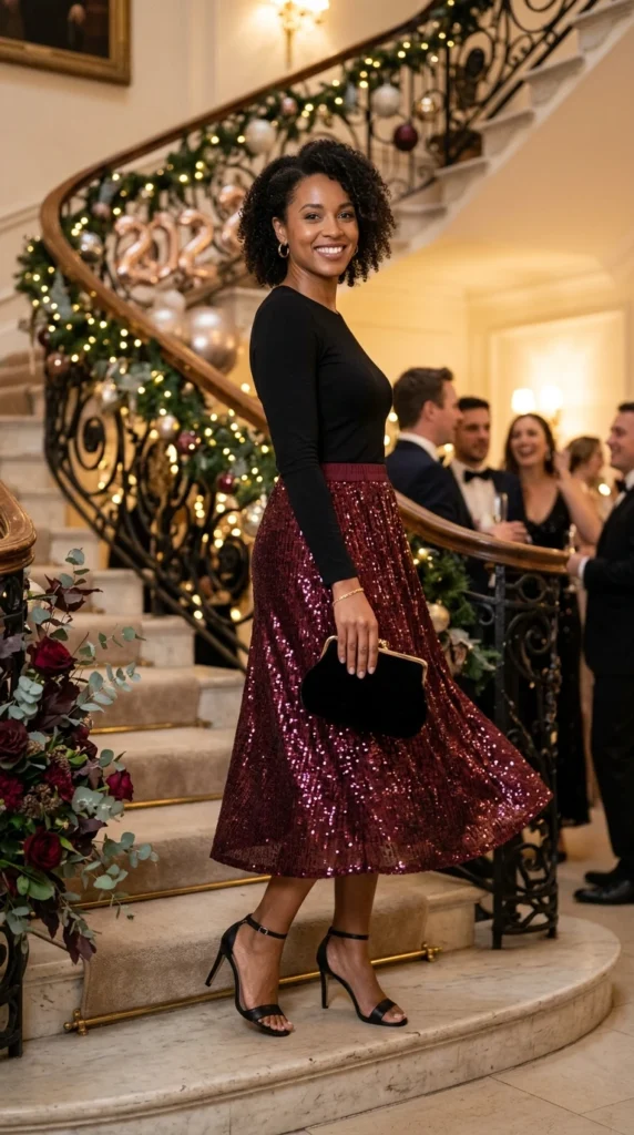 Sequin Skirt and Simple Top