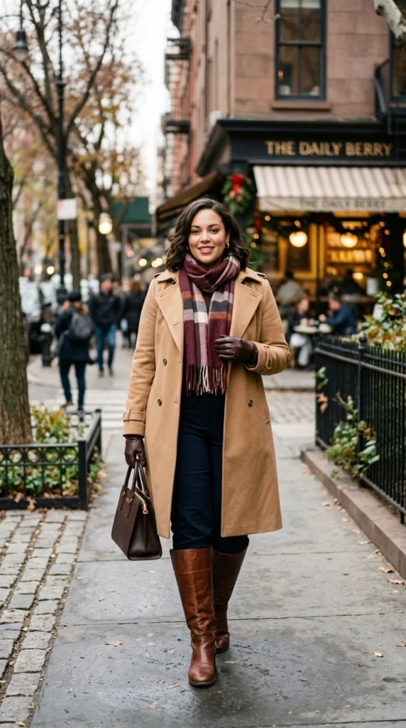 Trench Coat with a Scarf and Gloves