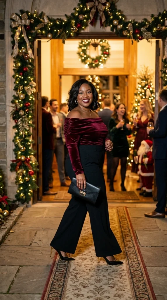 Off-Shoulder Velvet Top and Trousers