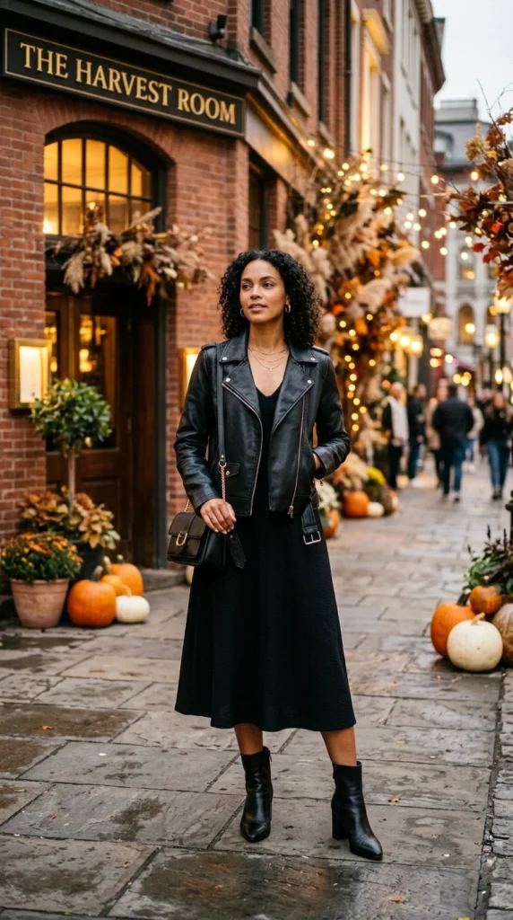 Black Leather Jacket Over a Dress