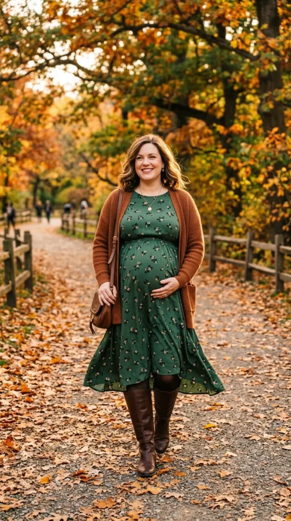 Maternity Midi Dress with Tall Boots
