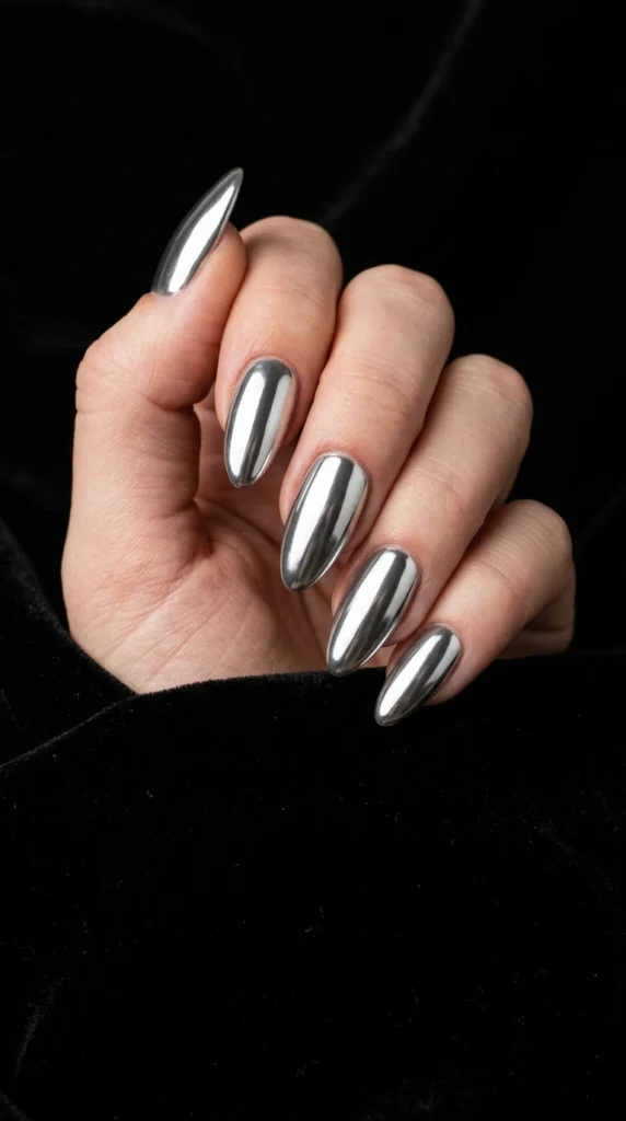 Silver Chrome Winter Nails