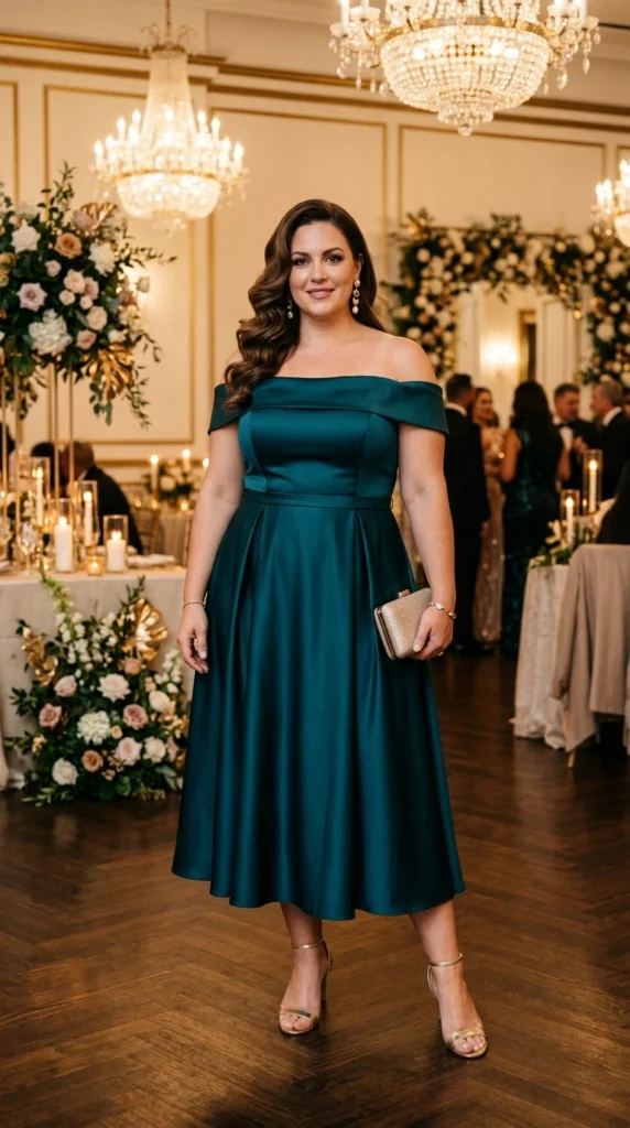Deep Teal Off-Shoulder Dress