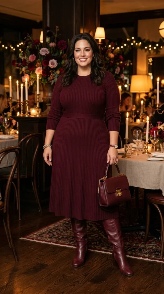 Burgundy Sweater Dress and Burgundy Tall Boots