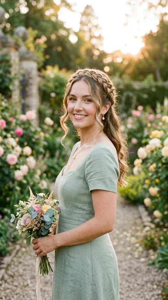 Face-Framing Curls with Braided Crown