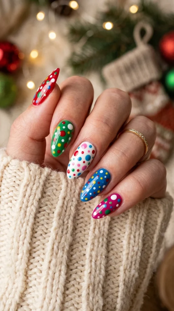 Mismatched Polka Dot Nails