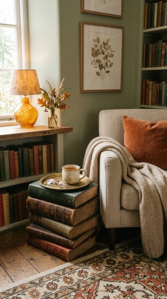 Stacked Vintage Books as a Side Table