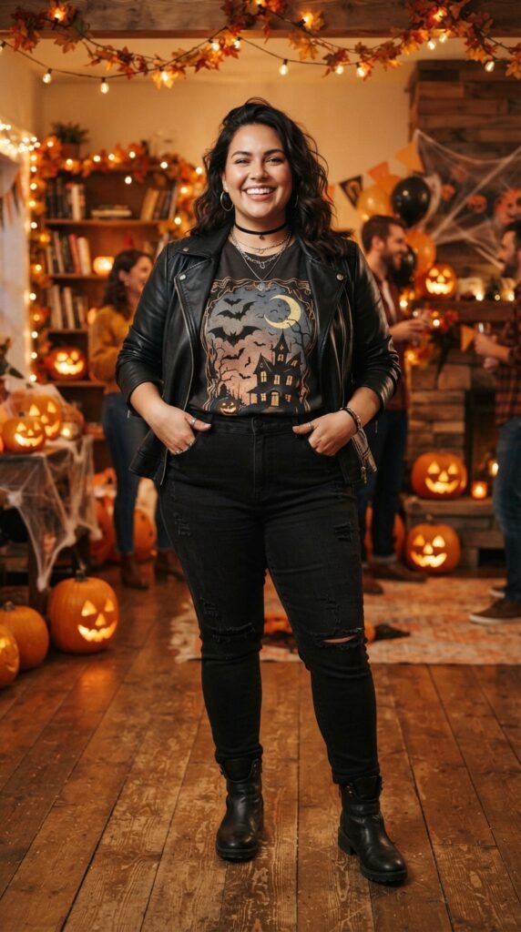 Black Jeans With a Spooky Graphic Tee