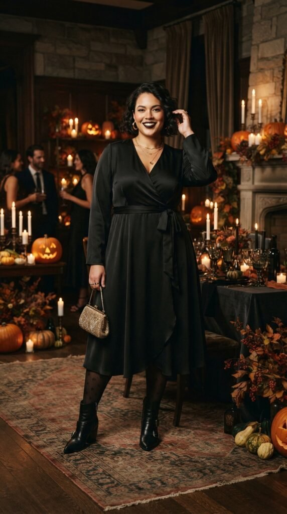 Black Wrap Dress With Statement Boots
