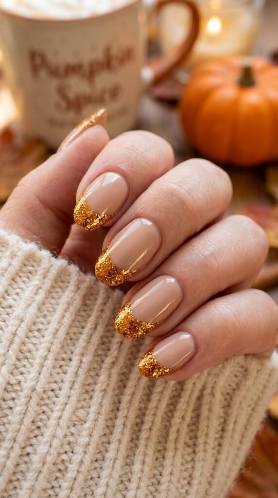 Pumpkin Spice Glitter Tips