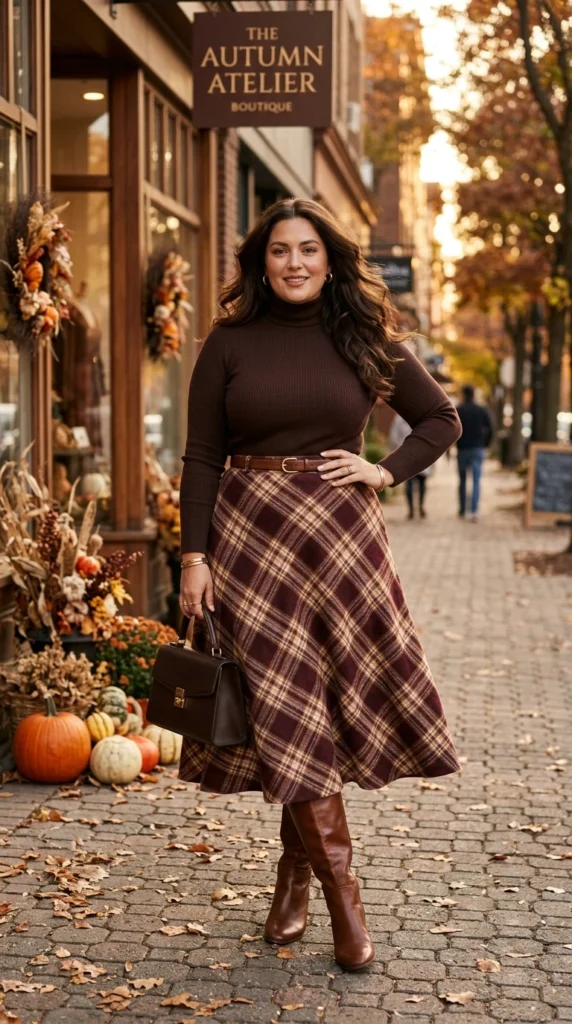 Midi Skirt + Fitted Top + Knee-High Boot