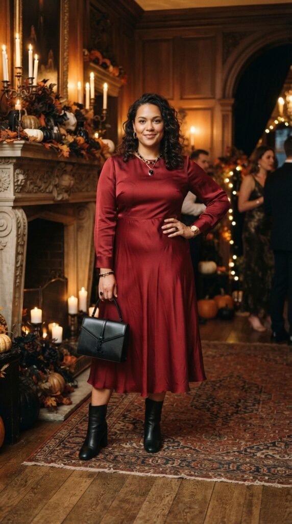Red Dress With Black Accessories
