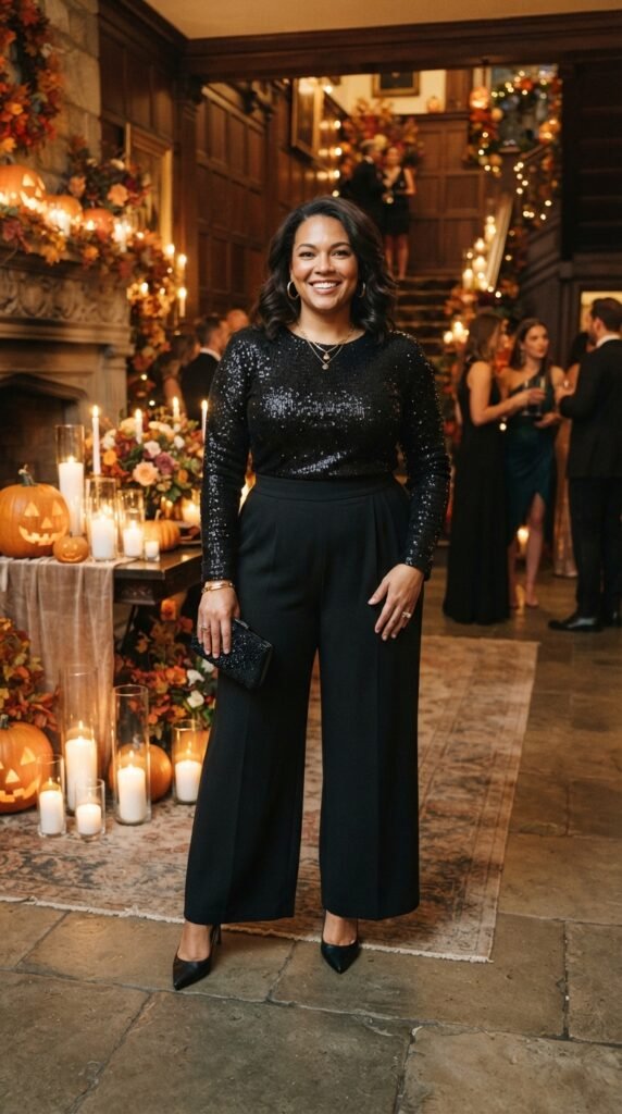 Sequined Top With Wide-Leg Pants
